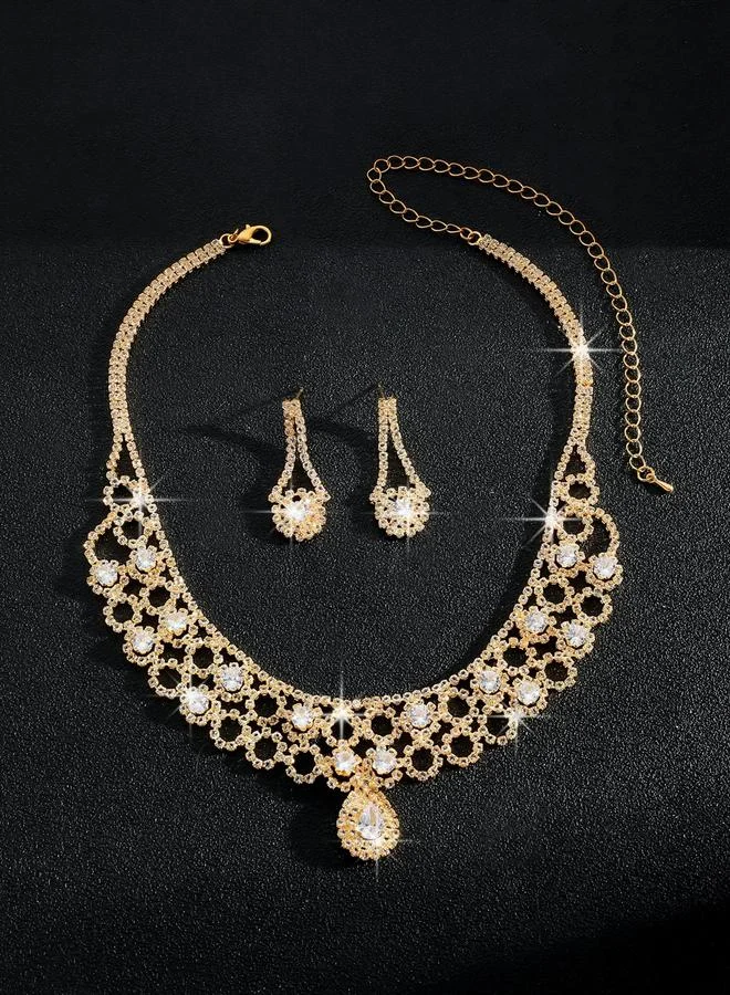 تايك تو طقم مجوهرات قطعتين عقد وأقراط مزين